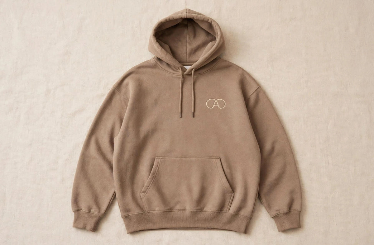 Adibelli hoodie taupe flatlay